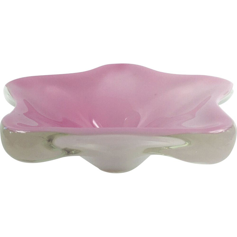 Vintage Murano glass bowl centerpiece pink, Italy 1960s