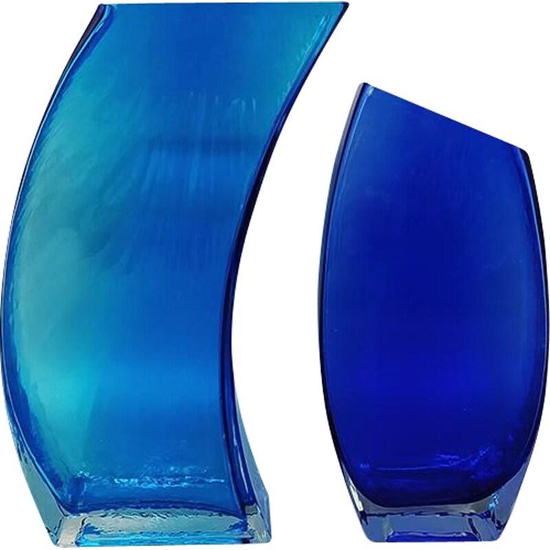 Pair of vintage blue vases in Murano glass, Italy 1970s