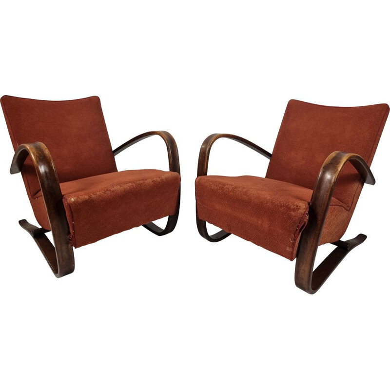 Pair of vintage H 269 armchairs by Jindřich Halabala, Czech Republic 1930s