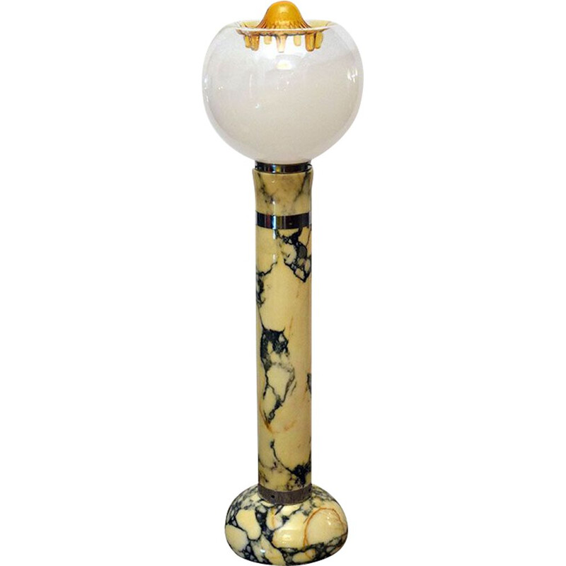 Mid-century floor lamp with marble base and stem and lampshade, Italy 1970