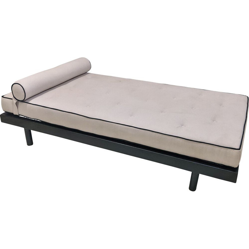 Vintage Scal daybed with metal legs and fabric mattress by Jean Prouvé