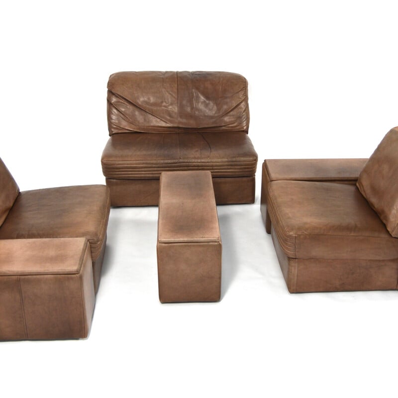 Brown leather lounge set - 1970s