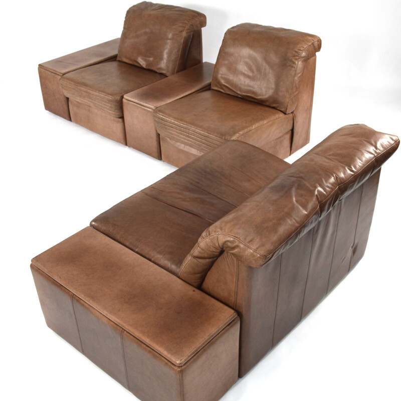 Brown leather lounge set - 1970s