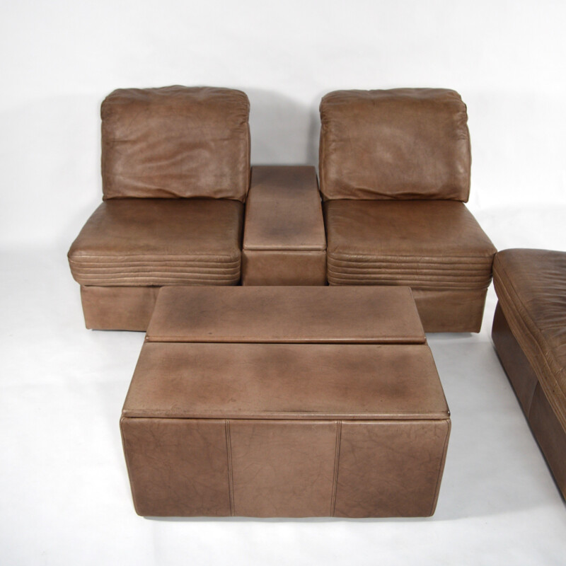 Brown leather lounge set - 1970s