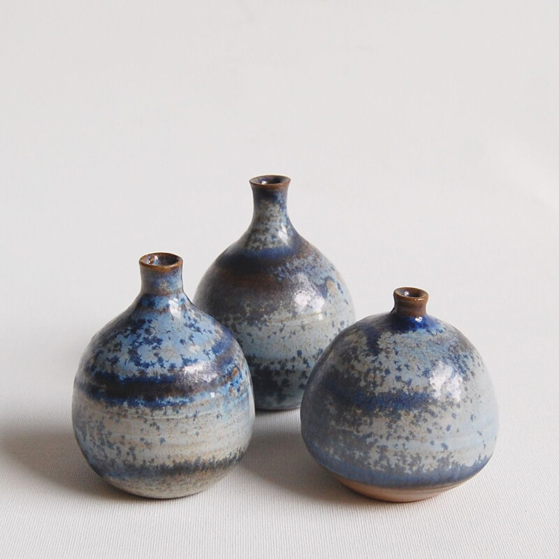 Set of 3 blue vintage ceramics by Antonio Lampecco