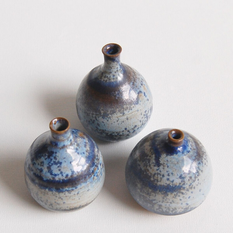 Set of 3 blue vintage ceramics by Antonio Lampecco