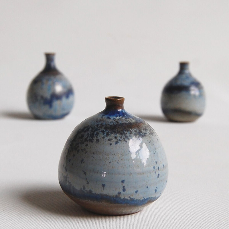 Set of 3 blue vintage ceramics by Antonio Lampecco