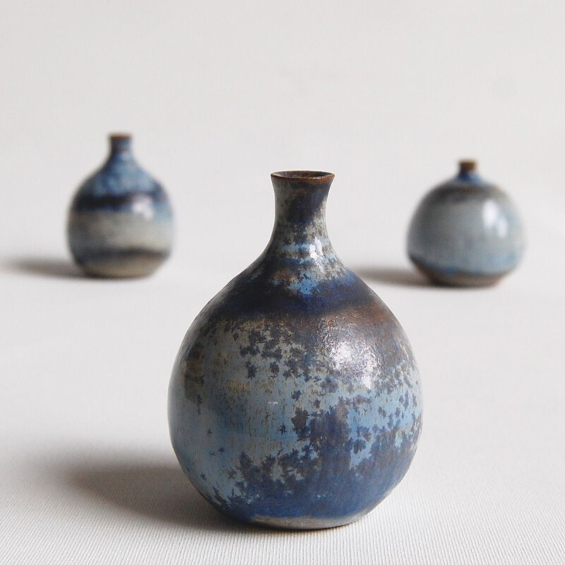 Set of 3 blue vintage ceramics by Antonio Lampecco