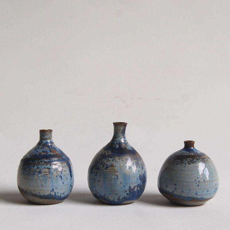 Set of 3 blue vintage ceramics by Antonio Lampecco