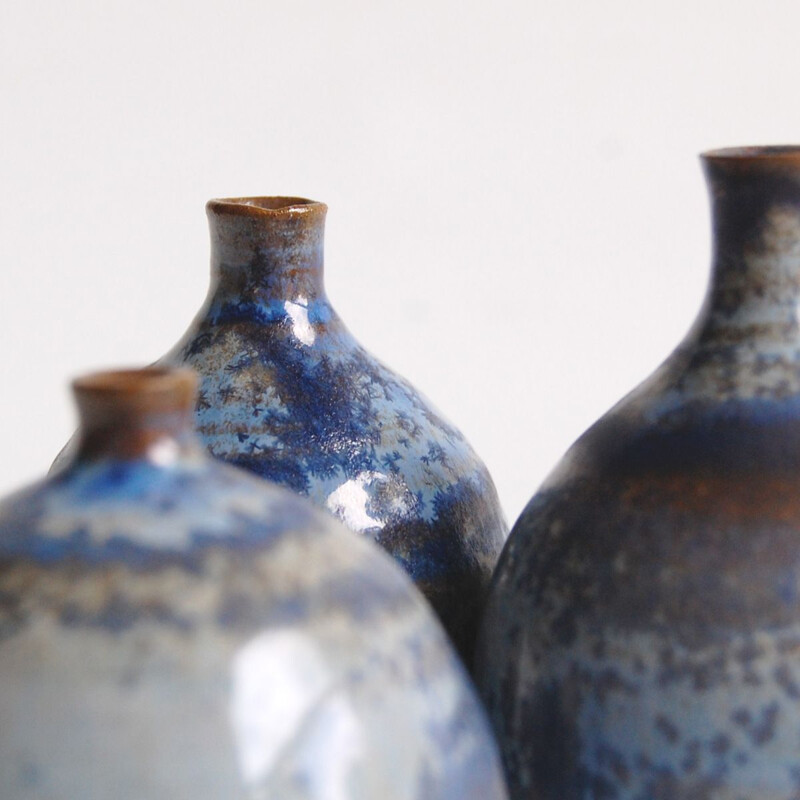 Set of 3 blue vintage ceramics by Antonio Lampecco