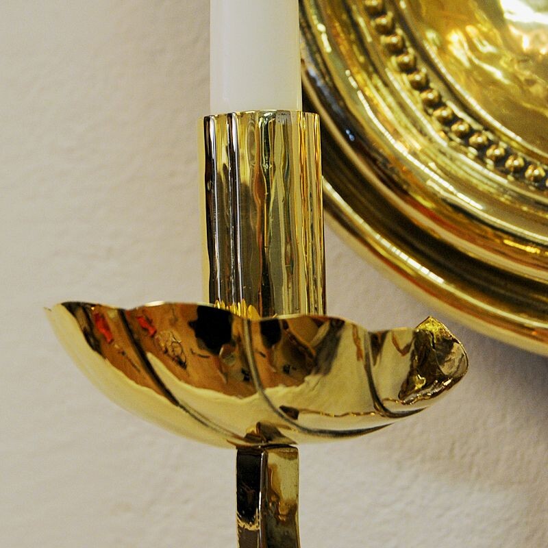 Vintage brass wall candlestick plate by Lars Holmström, Sweden 1960s