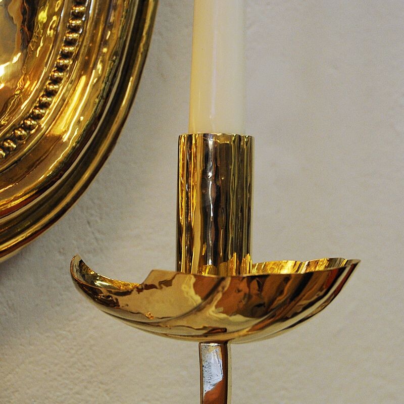 Vintage brass wall candlestick plate by Lars Holmström, Sweden 1960s