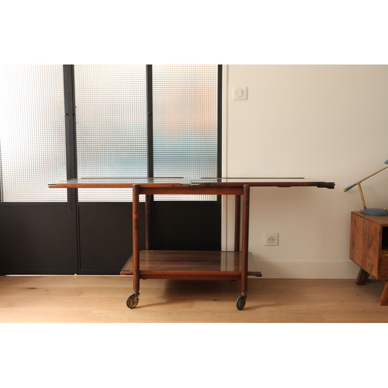 Vintage teak and glass trolley by Poul Hundevad for Vamdrup, denmark