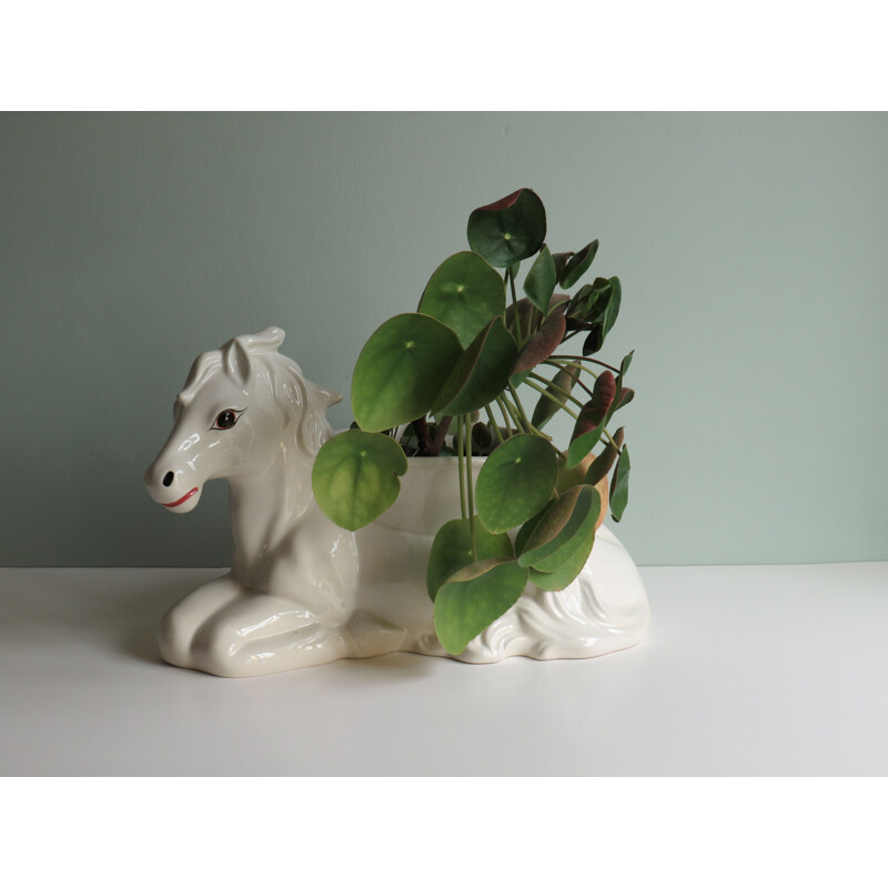 Vintage white glazed ceramic planter, 1950