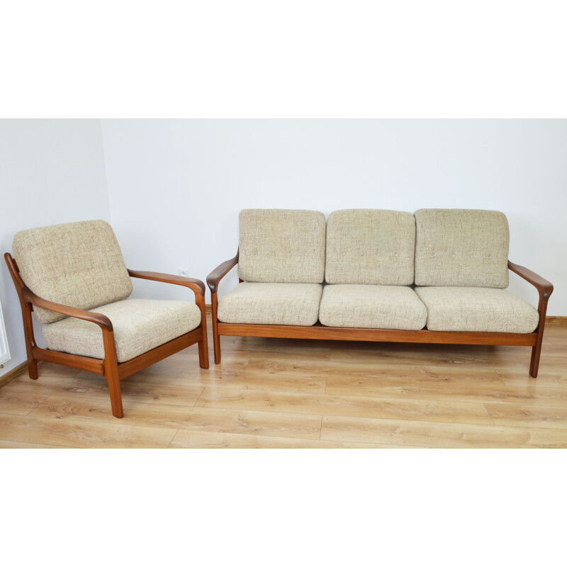 Set of vintage teak couch with armchair, 1960s