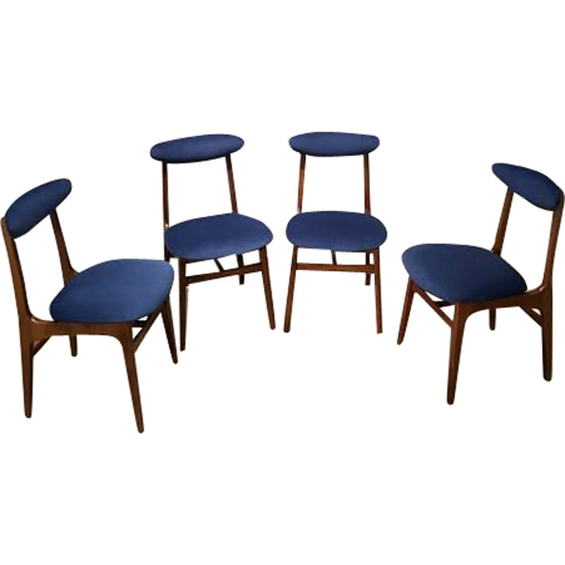 Set of 4 vintage beechwood chairs By R. Hałas, Poland 1960