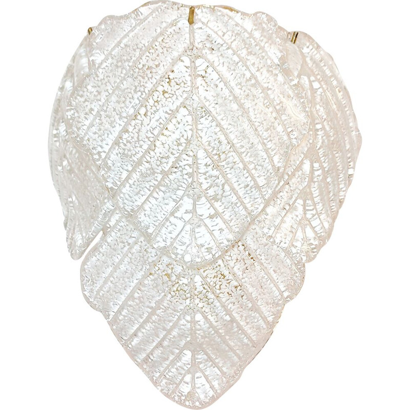 Applique vintage Mazzega avec feuilles en verre de Murano et structure en métal doré