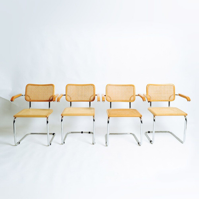 Set of 4 vintage chairs with arms by Marcel Breuer, Italy 1970
