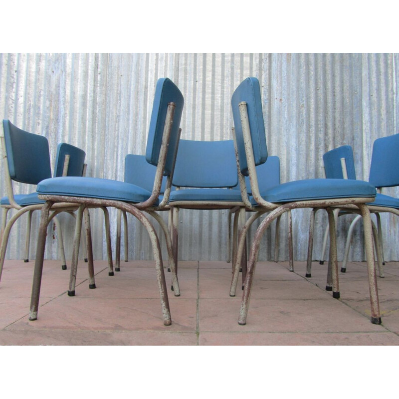 Conjunto de 9 cadeiras industriais Tubax - 1950