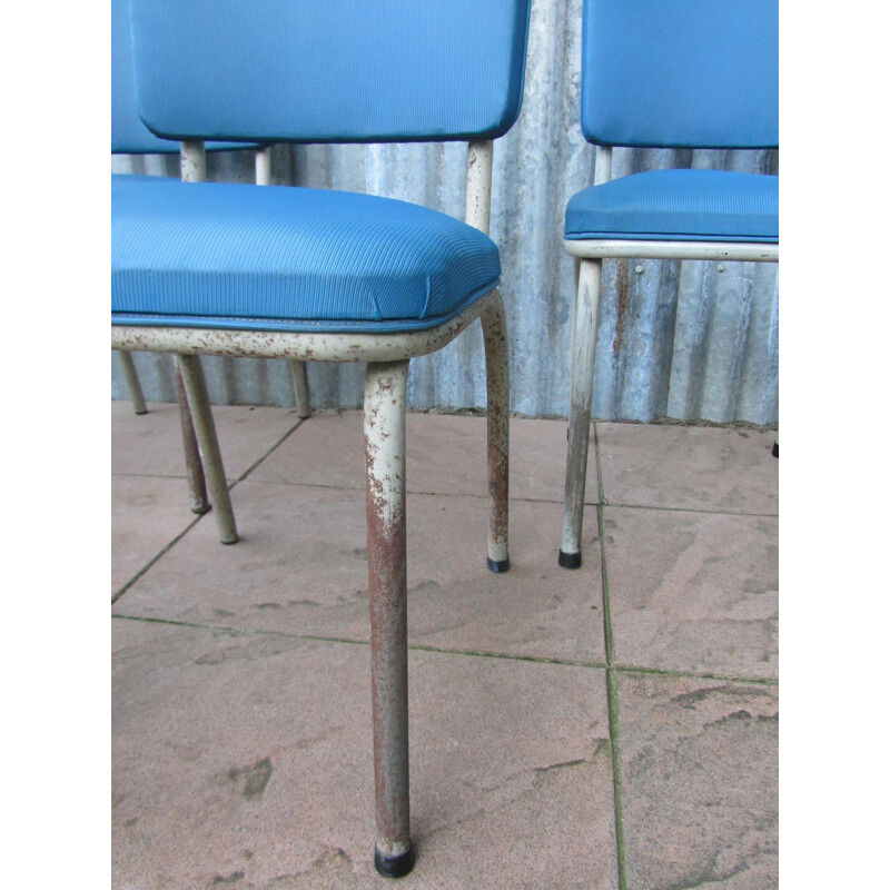 Set of 9 Tubax industrial blue chairs - 1950s