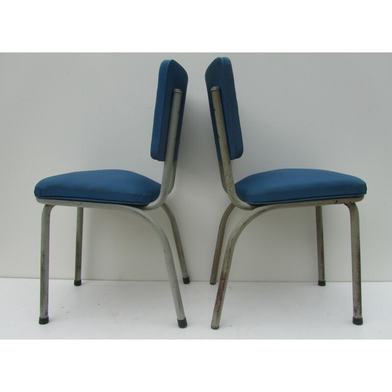 Set of 9 Tubax industrial blue chairs - 1950s