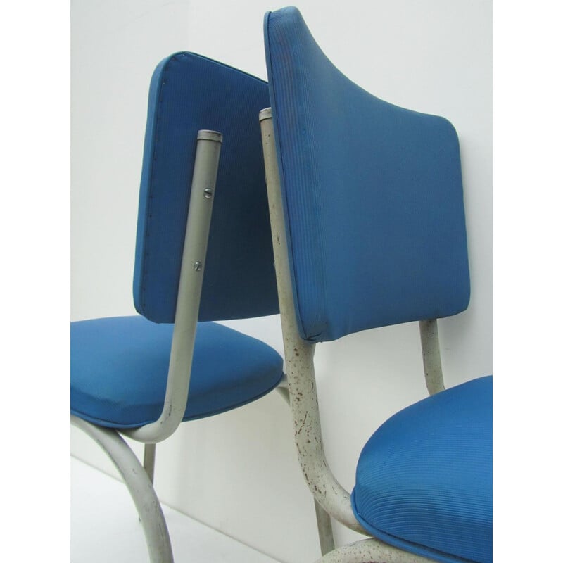 Set of 9 Tubax industrial blue chairs - 1950s