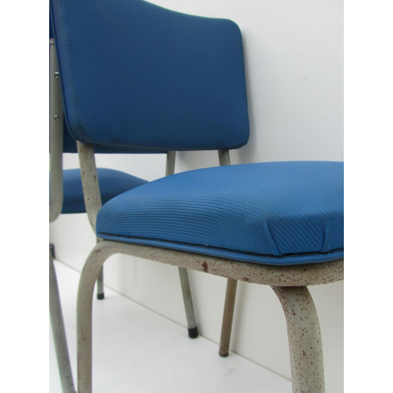 Set of 9 Tubax industrial blue chairs - 1950s