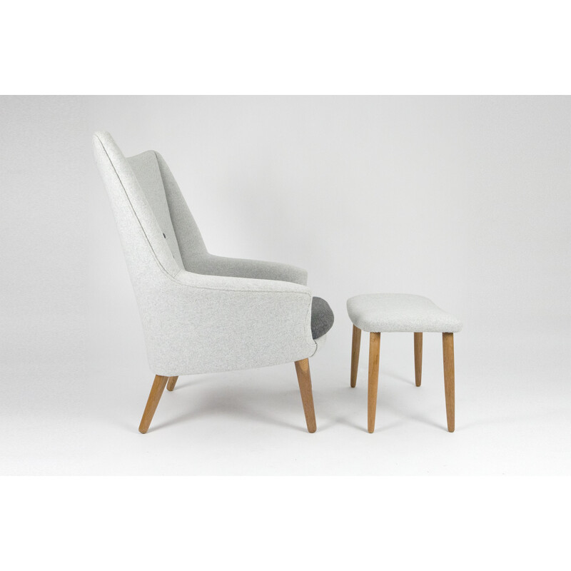 Fauteuil Rolschau Mobler avec son ottoman en chêne et laine, Kurt OSTERVIG - 1950