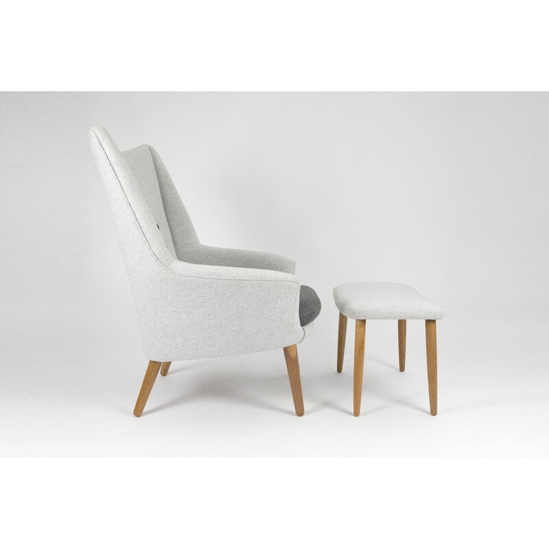 Rolschau Mobler lounge chair with foot stool in oak and wool, Kurt OSTERVIG - 1950s