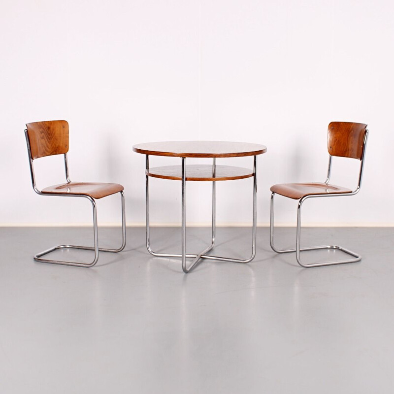 Set of vintage tubular table and 2 chairs, 1930s