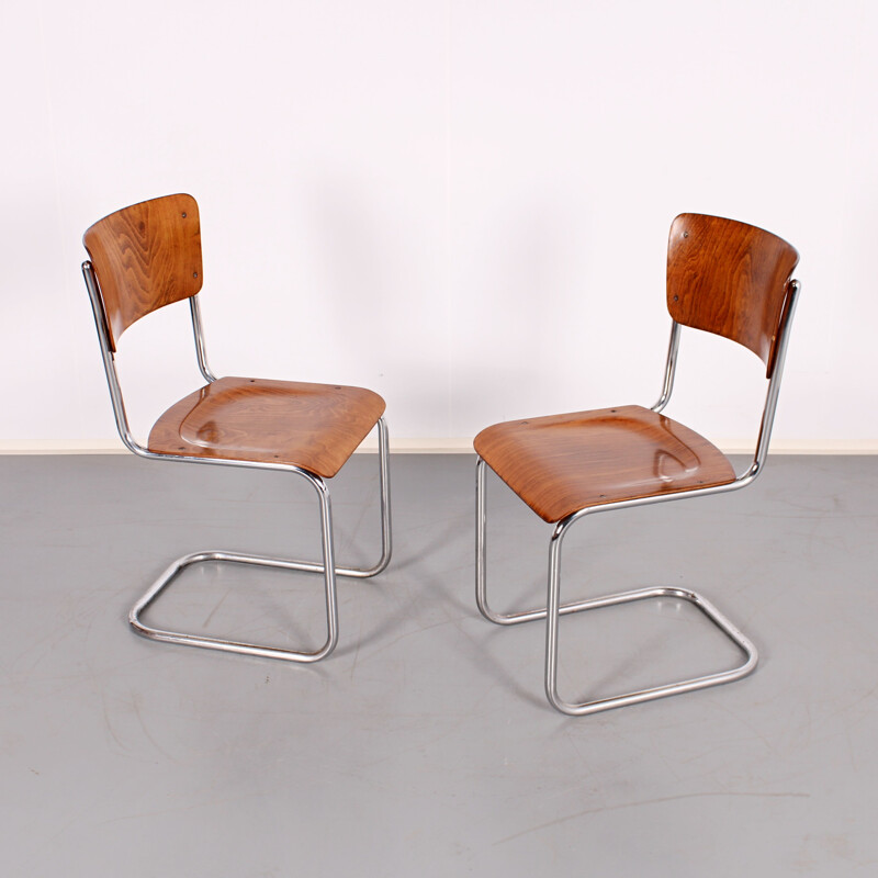 Set of vintage tubular table and 2 chairs, 1930s