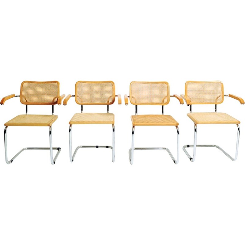 Ensemble de 4 chaises vintage avec accoudoirs par Marcel Breuer, Italie 1970