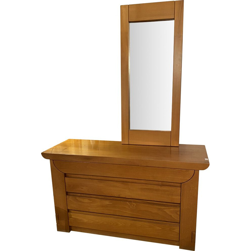 Vintage elm chest of drawers with mirror by Luigi Gorgoni for Roche Bobois, 1980s
