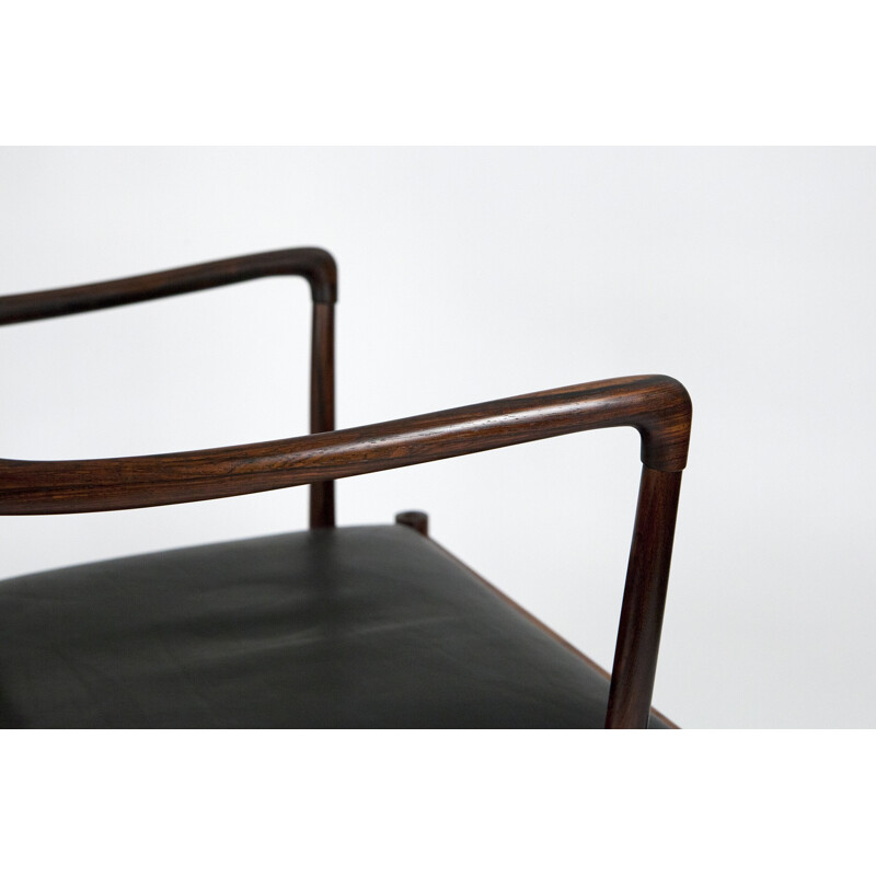 P. Jeppesen "PJ-3011" armchair in rosewood and black leather, Ole WANSCHER - 1960s