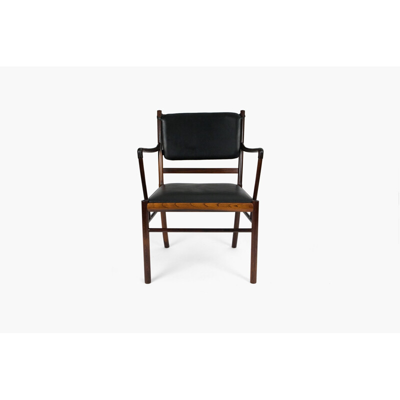 P. Jeppesen "PJ-3011" armchair in rosewood and black leather, Ole WANSCHER - 1960s