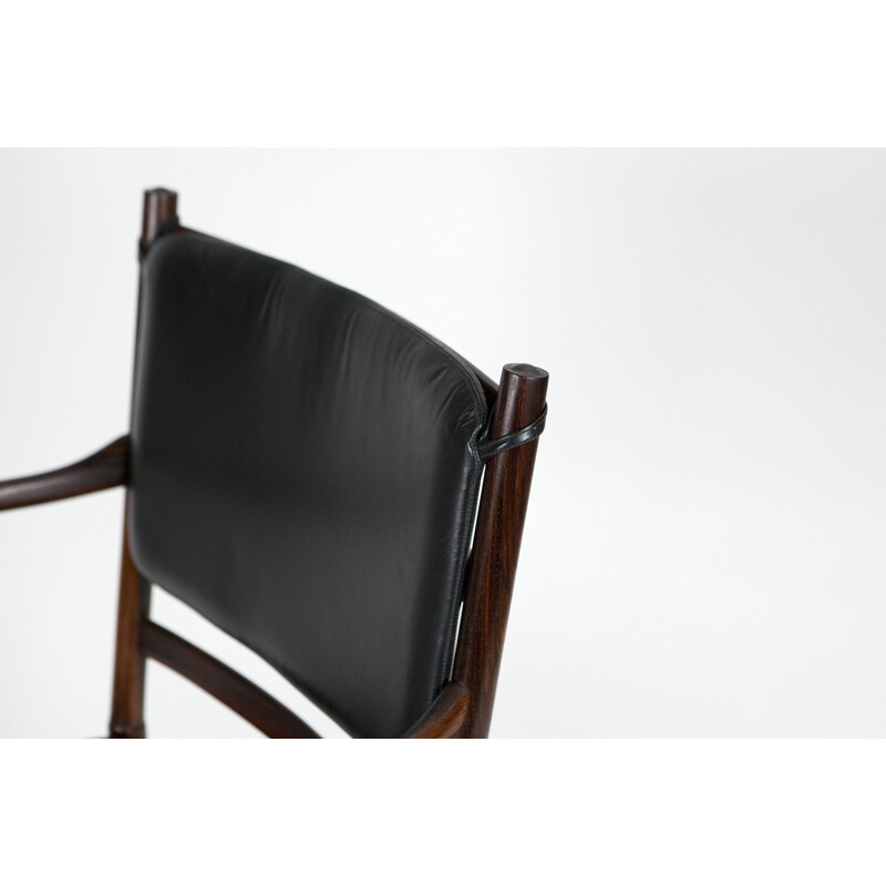 P. Jeppesen "PJ-3011" armchair in rosewood and black leather, Ole WANSCHER - 1960s