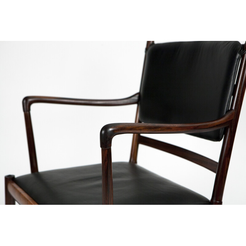 P. Jeppesen "PJ-3011" armchair in rosewood and black leather, Ole WANSCHER - 1960s