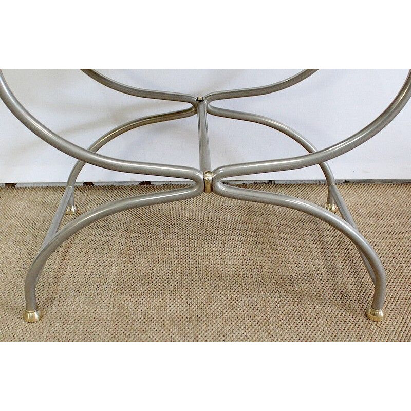 Curule vintage stool in white leather and steel