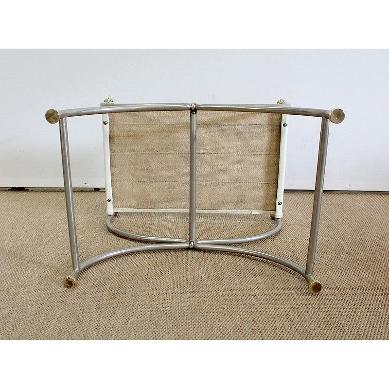 Curule vintage stool in white leather and steel