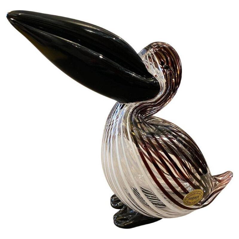 Vintage modernist brown and white striped Murano glass Tucano, 1970s