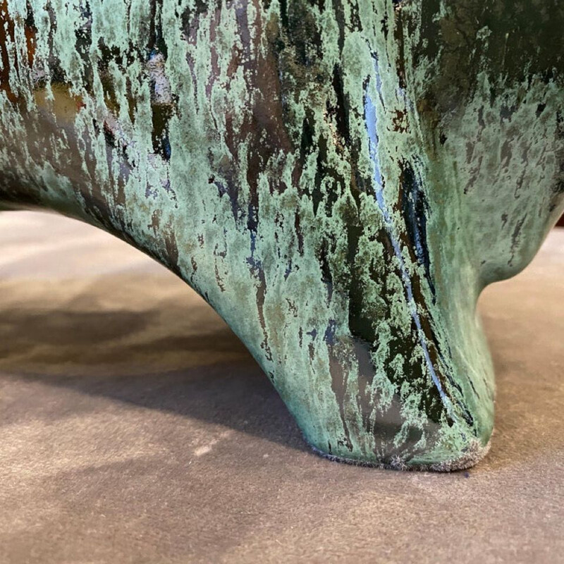 Mid-century modern fat lava green ceramic bull by Otto Keramik, Germany 1970s