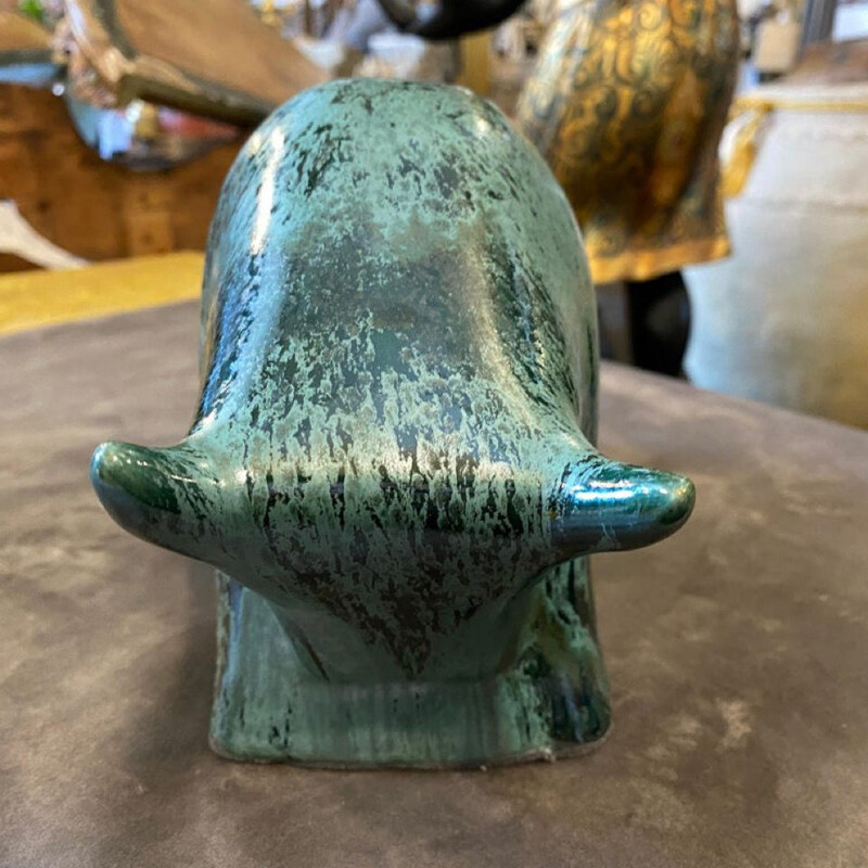 Mid-century modern fat lava green ceramic bull by Otto Keramik, Germany 1970s