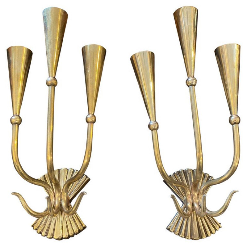 Pair of mid-century modern brass wall sconces by Cesare Lacca, 1950s