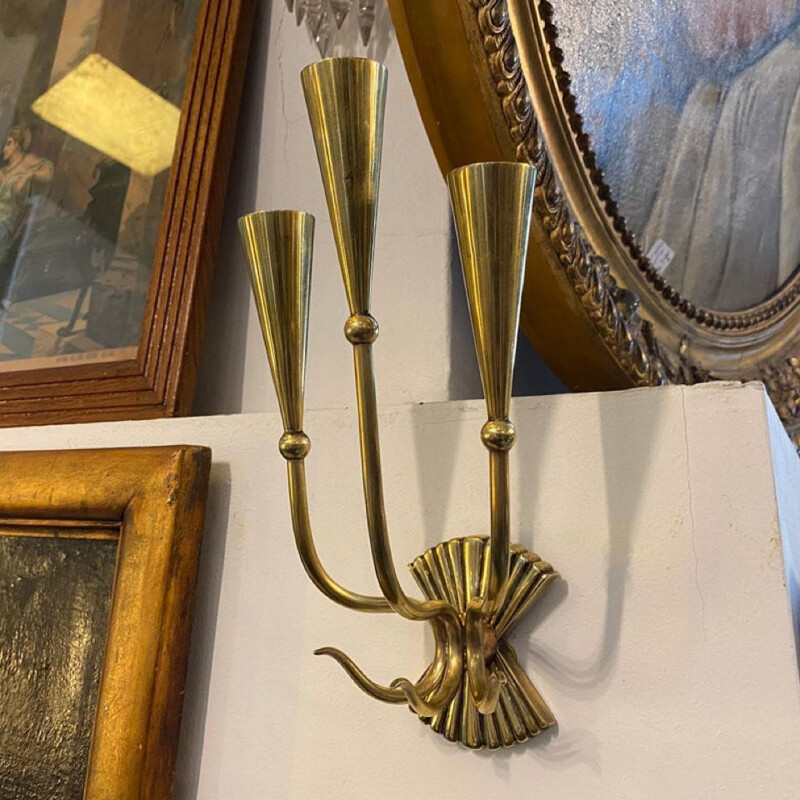 Pair of mid-century modern brass wall sconces by Cesare Lacca, 1950s