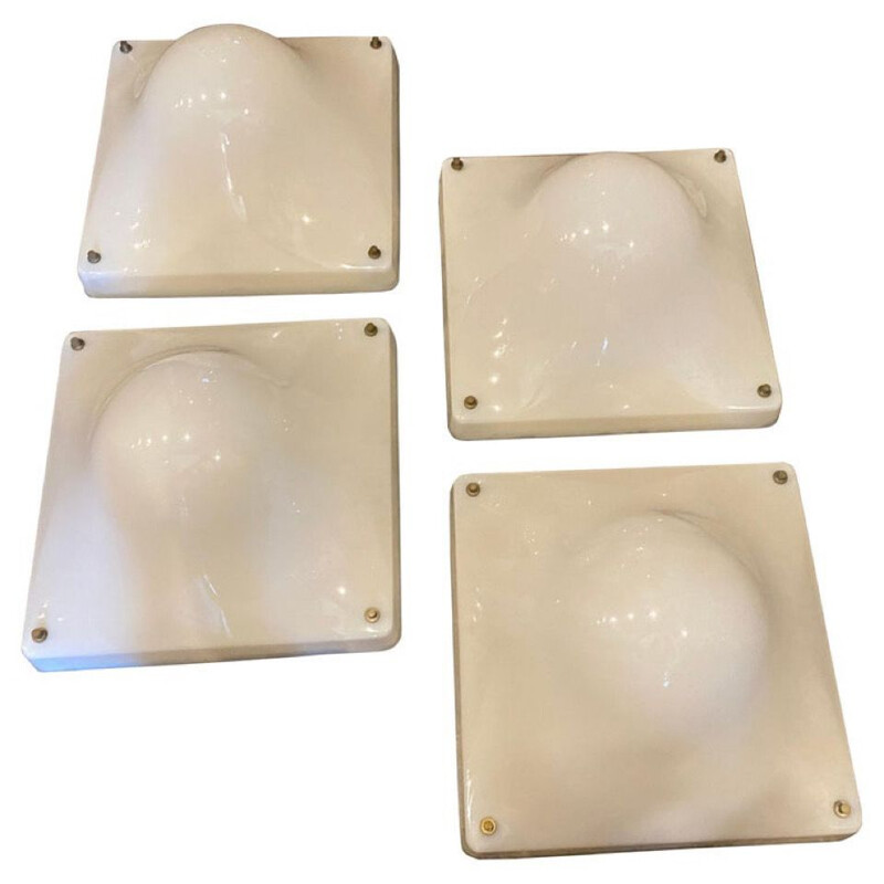 4 square vintage space age sconces in acrylic bolla by Elio Martinelli, Italy 1970