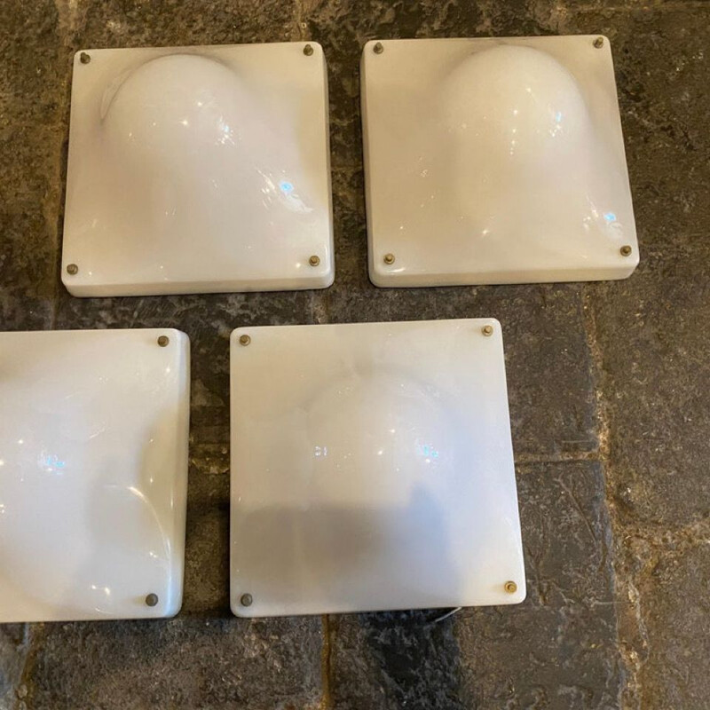 4 square vintage space age sconces in acrylic bolla by Elio Martinelli, Italy 1970