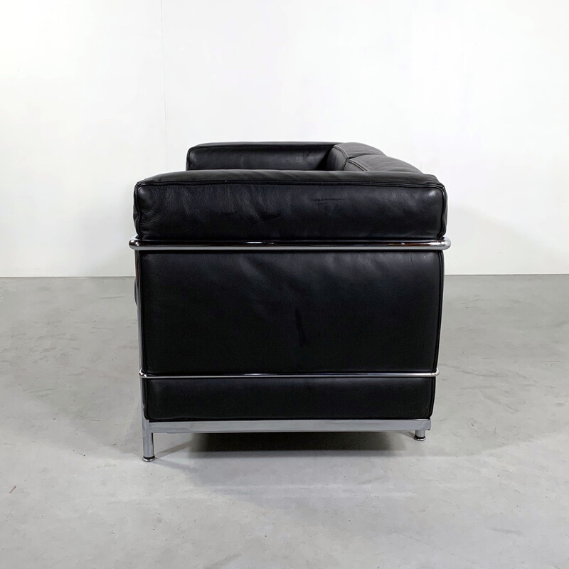 Black LC2 2-seater vintage sofa by Le Corbusier for Cassina, 1970s