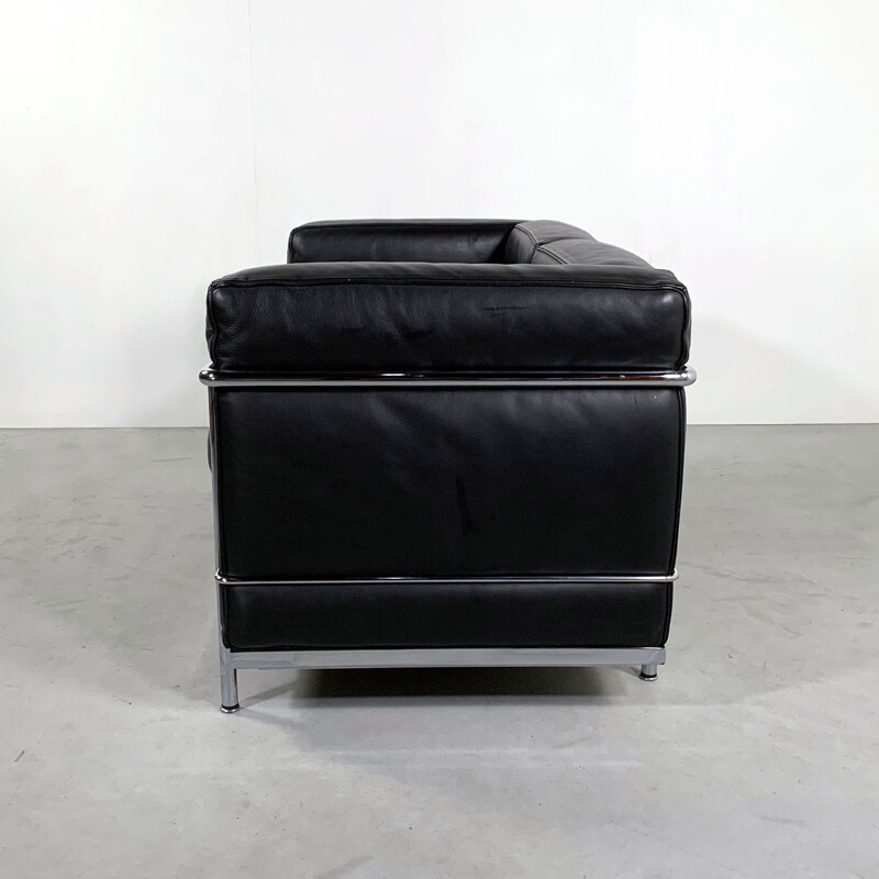 Canapé vintage LC2 noir à 2 places par Le Corbusier pour Cassina, 1970