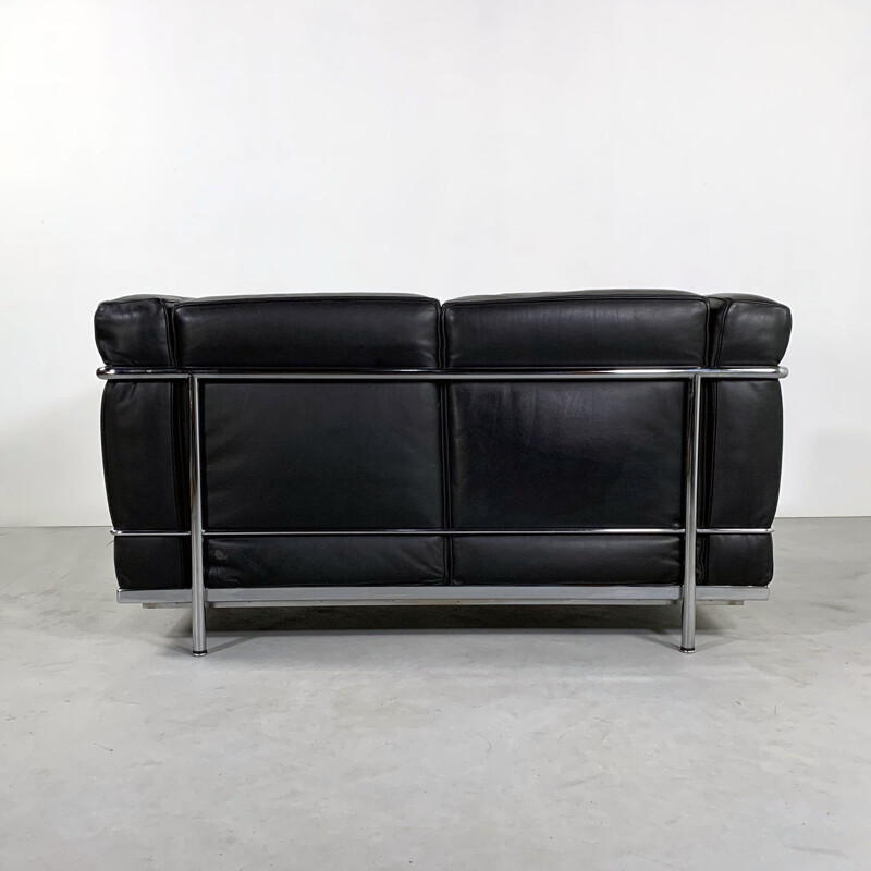 Black LC2 2-seater vintage sofa by Le Corbusier for Cassina, 1970s