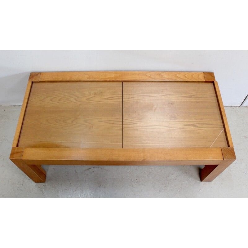 Vintage modular coffee table in solid ash, 1970